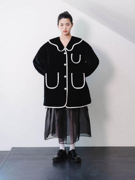 GAYEON LEE Quilted Reversible Oversized Coat [Black Velvet/Beige]