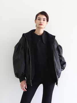 GAYEON LEE Reversible Wool Faux Leather Bomber Jacket [Black]