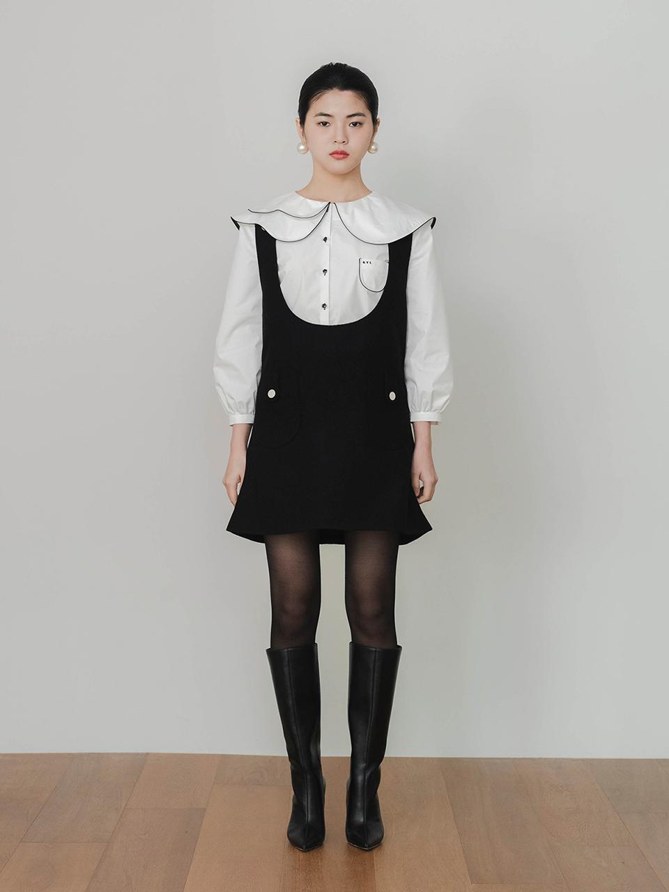 GAYEON LEE Twill Wool Mini Vest-Style Dress [Black]