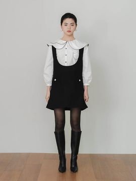 GAYEON LEE Twill Wool Mini Vest-Style Dress [Black]