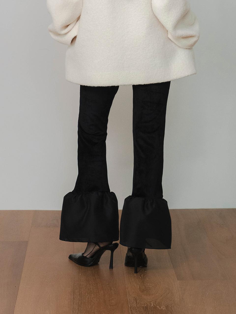 GAYEON LEE Velvet Boot-Cut Elastic Leggings [Black]