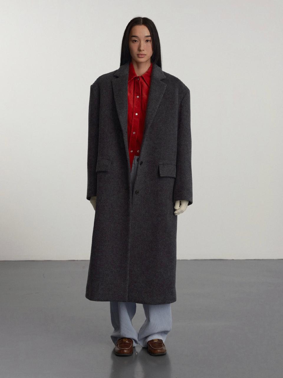 GBH APPAREL 3 Button Single Long Wool Blend Coat [Charcoal]