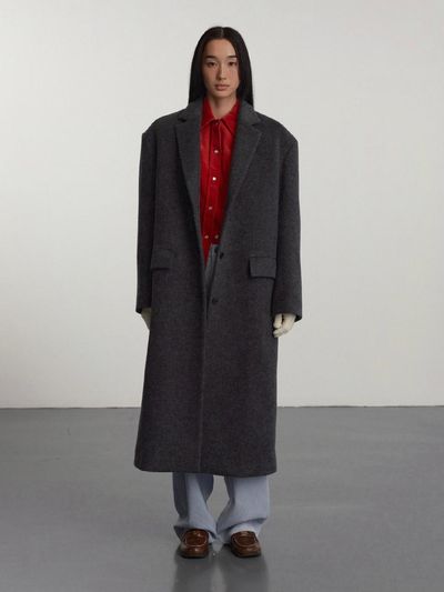 GBH APPAREL 3 Button Single Long Wool Blend Coat [Charcoal]