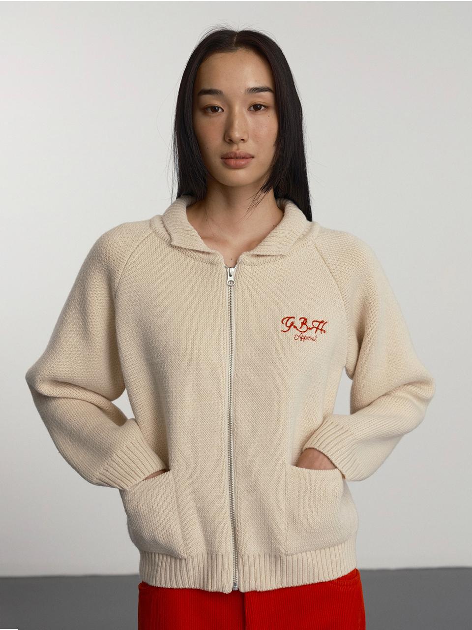 GBH APPAREL Chunky Knit Geometric Pattern Cowichan Cardigan [Light Beige]