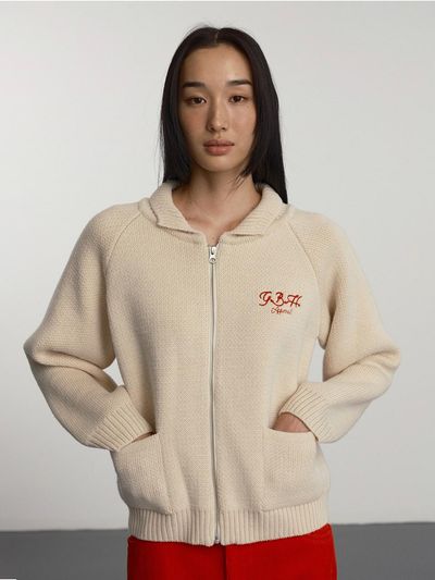 GBH APPAREL Chunky Knit Geometric Pattern Cowichan Cardigan [Light Beige]