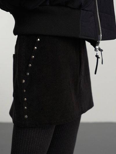 GBH APPAREL Corduroy Stud Point Mini Skirt [Black]