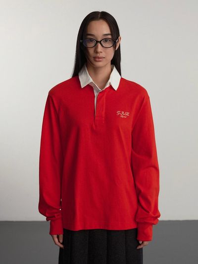 GBH APPAREL Cotton Vintage Embroidered Rugby T-shirt [RED]