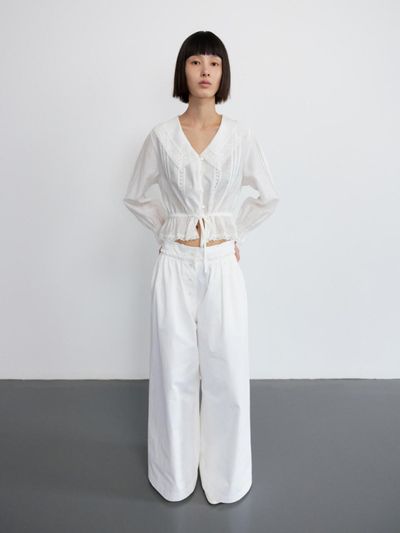 GBH APPAREL COTTON WIDE LEG PANTS [WHITE]