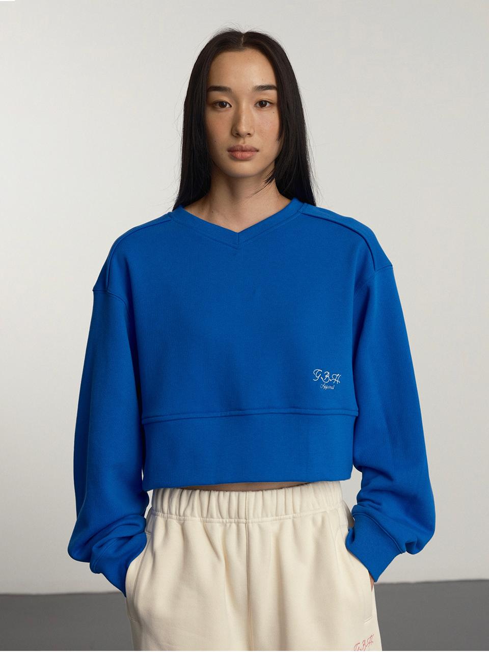 GBH APPAREL Cropped Ribbed Cotton Sweatshirt [BLUE]