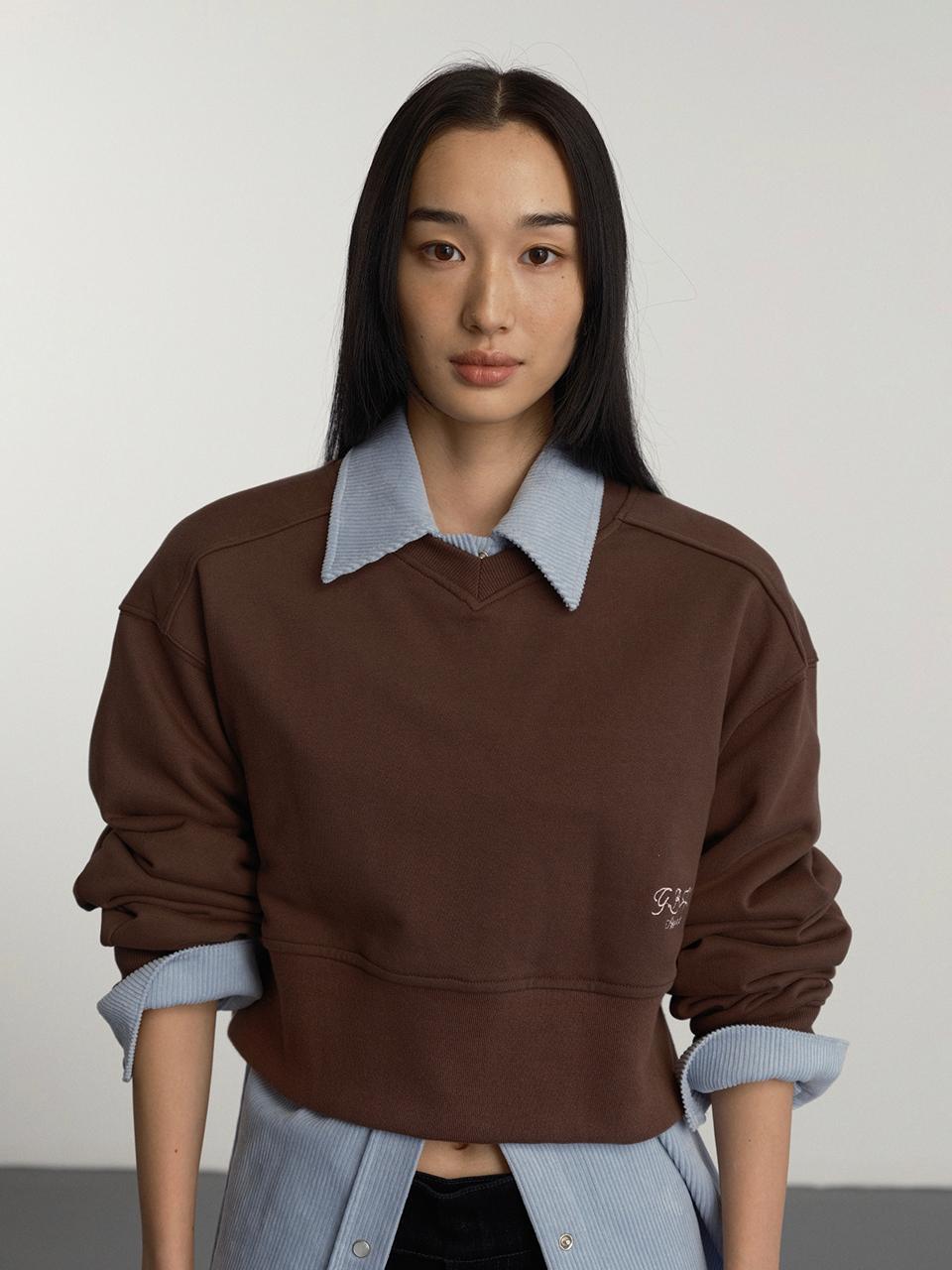 GBH APPAREL Cropped Ribbed Cotton Sweatshirt [Brown]