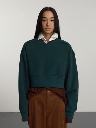 GBH APPAREL Cropped Ribbed Cotton Sweatshirt [Green]