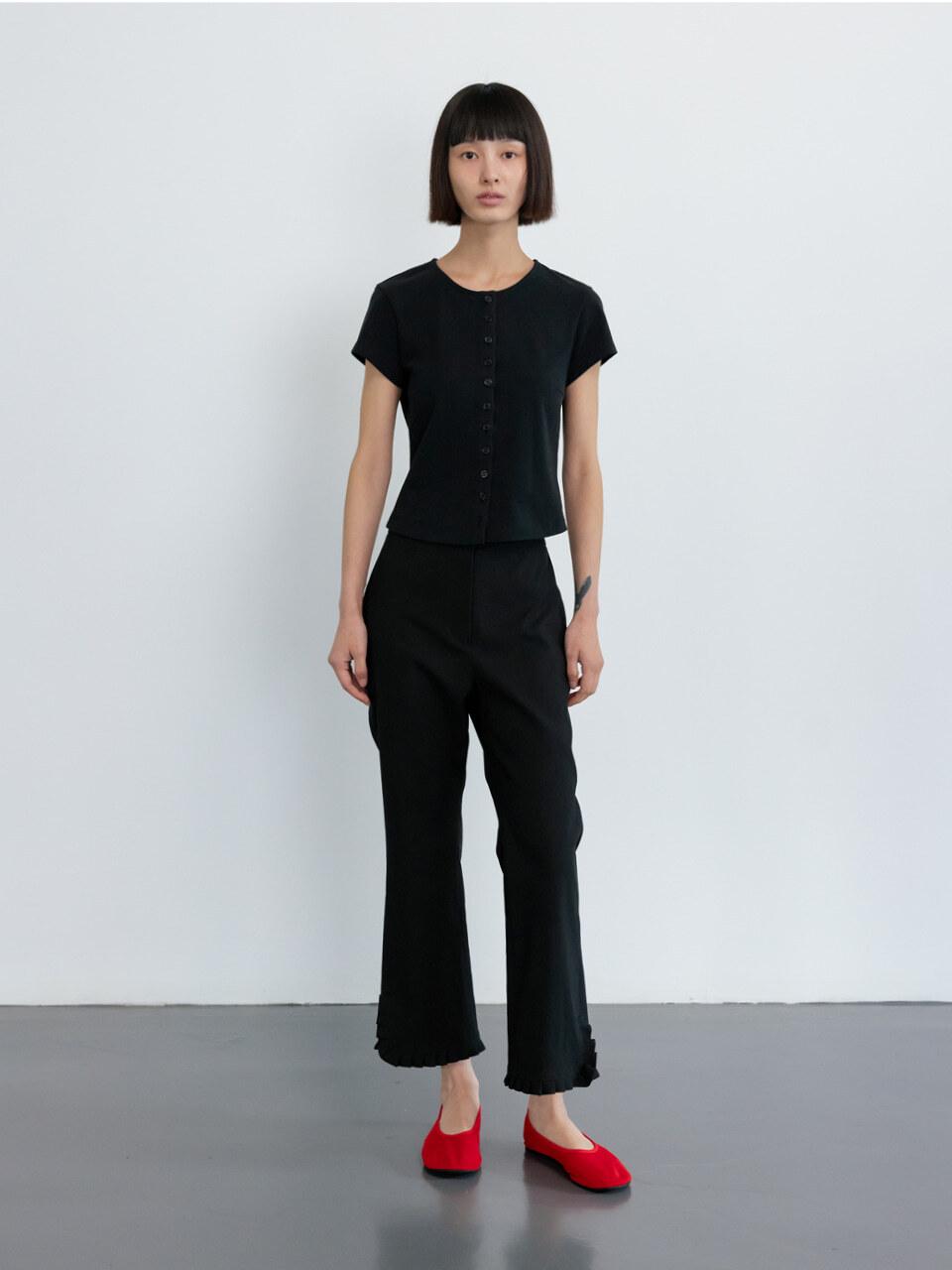 GBH APPAREL HEM-LINE PLEATS PANTS [BLACK]