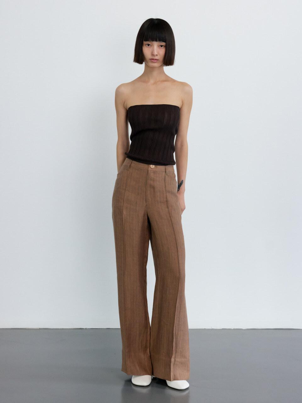 GBH APPAREL LINEN STRAIGHT PANTS [BROWN]