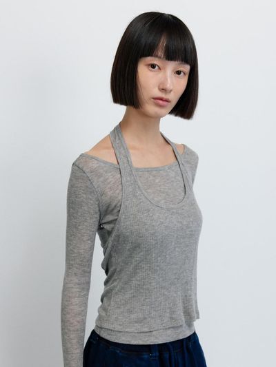 GBH APPAREL LONG-SLEEVE HALTER NECK SETUP T-SHIRT [GREY]