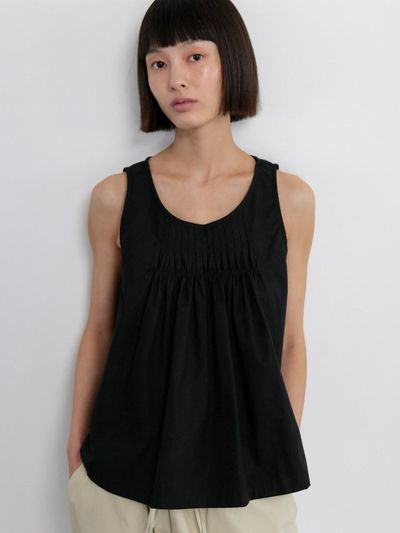 GBH APPAREL PINTUCK SHIRRING TOP [BLACK]