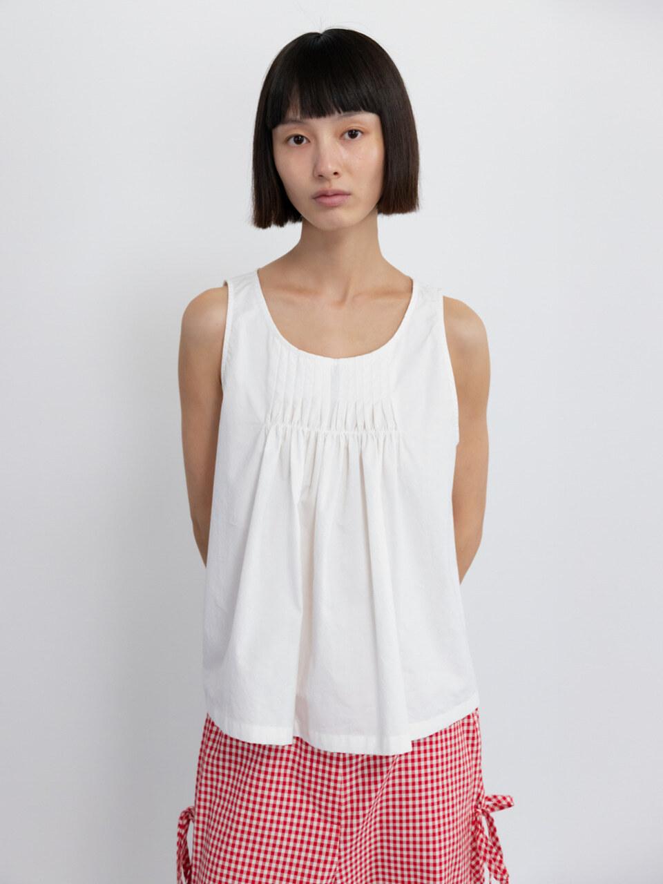 GBH APPAREL PINTUCK SHIRRING TOP [WHITE]