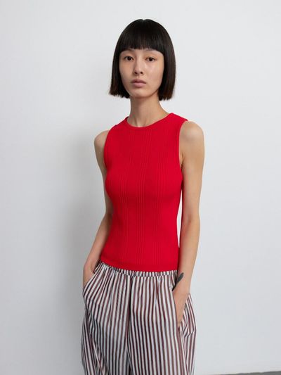 GBH APPAREL RIBBED SLIM SLEEVELESS TOP [RED]