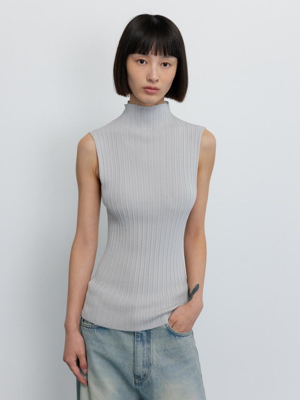 GBH APPAREL SLIM PLEATS SLEEVELESS TANK [LIGHT GREY]