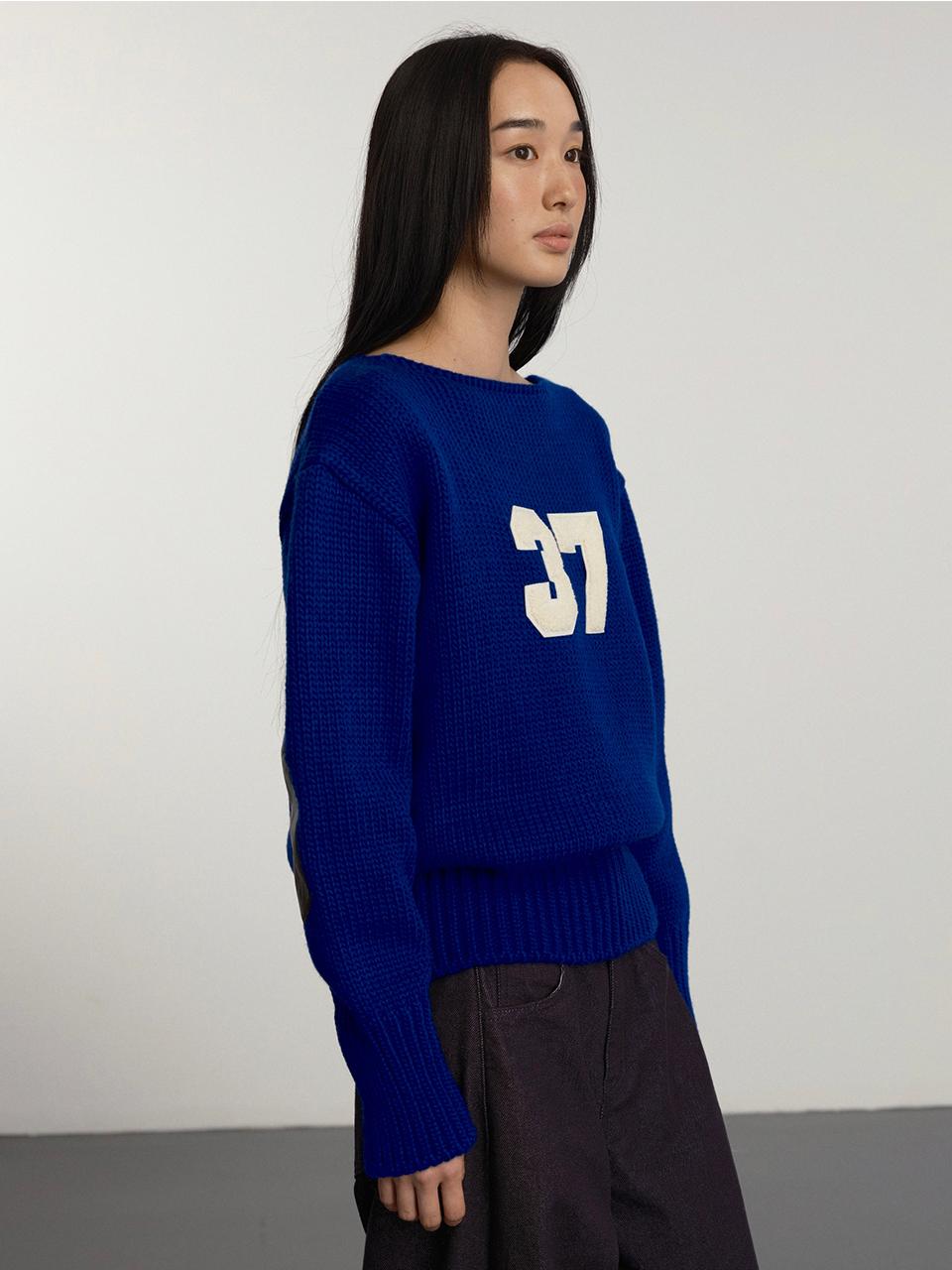GBH APPAREL Vintage Cotton Blend Crew Neck Knit Sweater [Royal Blue]