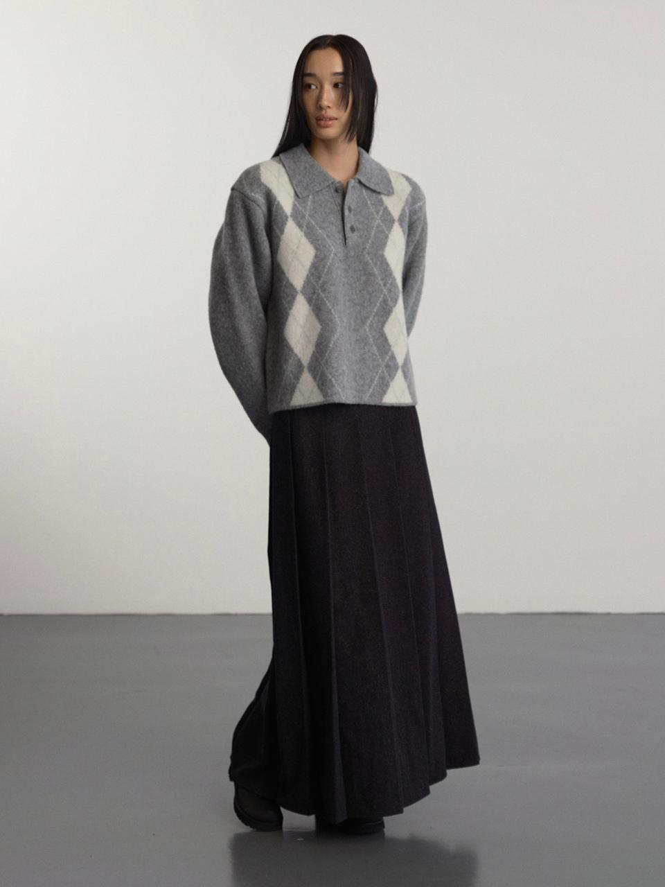 GBH APPAREL Wool Pleated Maxi Skirt [Charcoal]