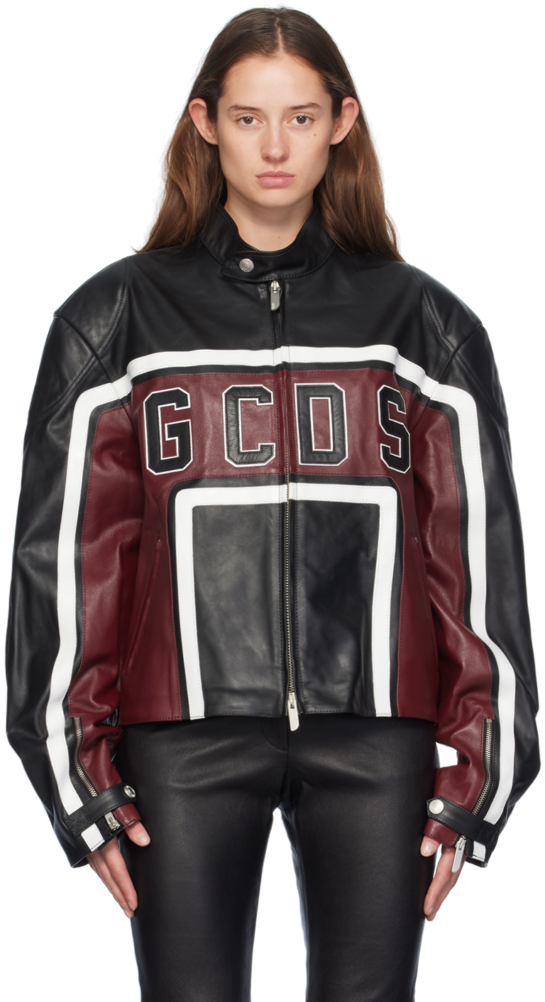 GCDS - Black & Red Racing Leather Jacket