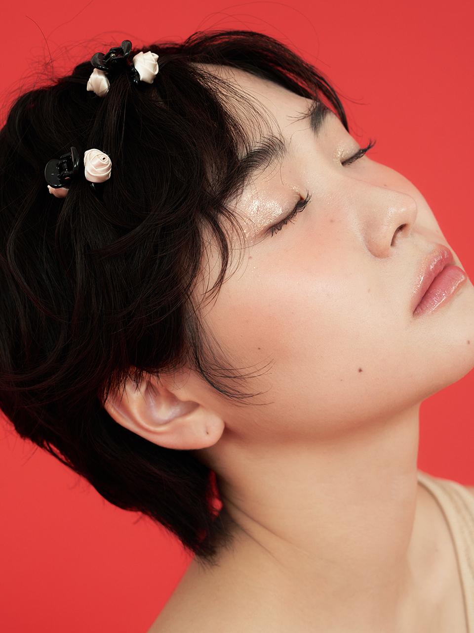 geegee [2SET] petit rose hair clip - beige