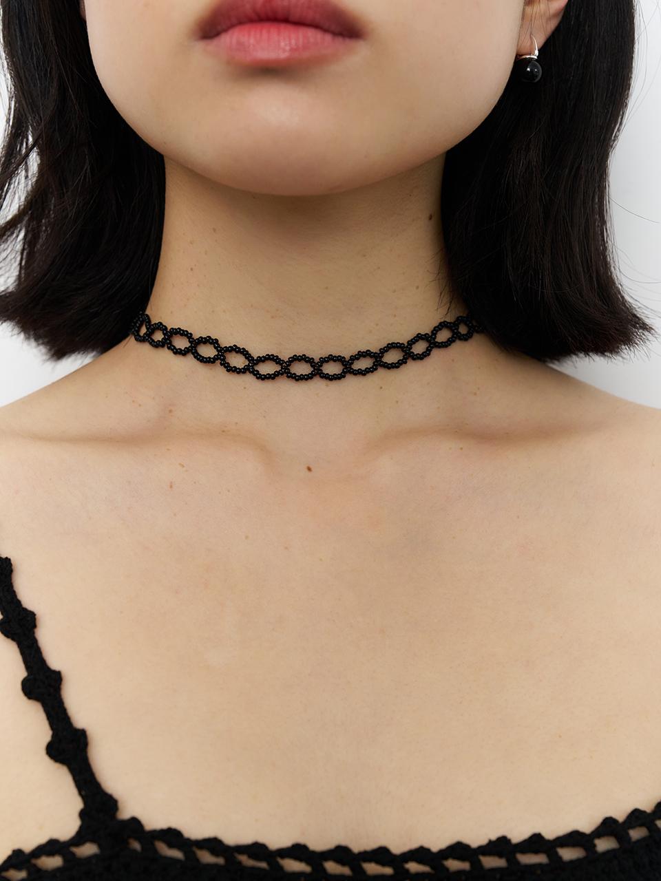 geegee Bead Lace Chocker Necklace [Black]