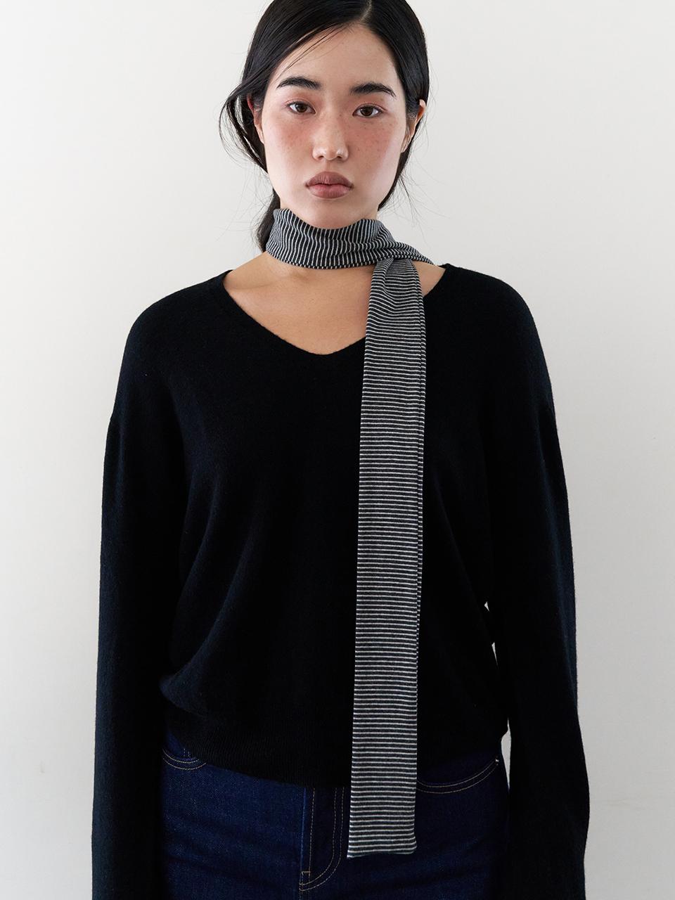geegee Cotton Stripe Lightweight Long Scarf [Charcoal]