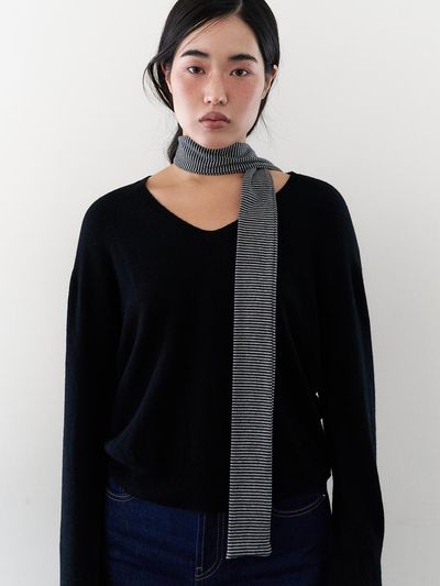 geegee Cotton Stripe Lightweight Long Scarf [Charcoal]