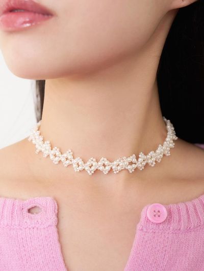 geegee Delicate Lustrous Pearl Net Choker
