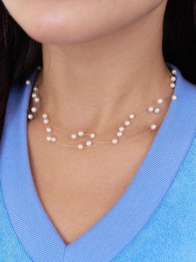 geegee Handcrafted Layered Pearl Necklace [Beige]