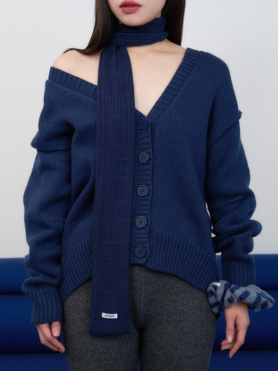 geegee Ribbed Long Knit Scarf [Navy]