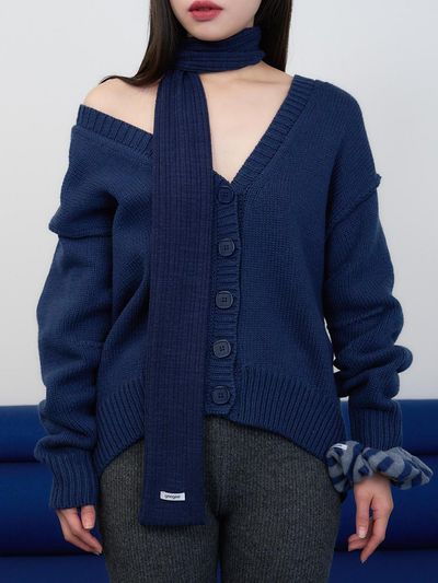 geegee Ribbed Long Knit Scarf [Navy]