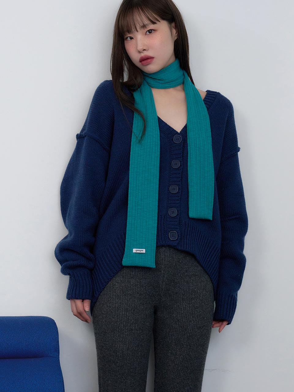 geegee Ribbed Long Knit Scarf [Teal Blue]