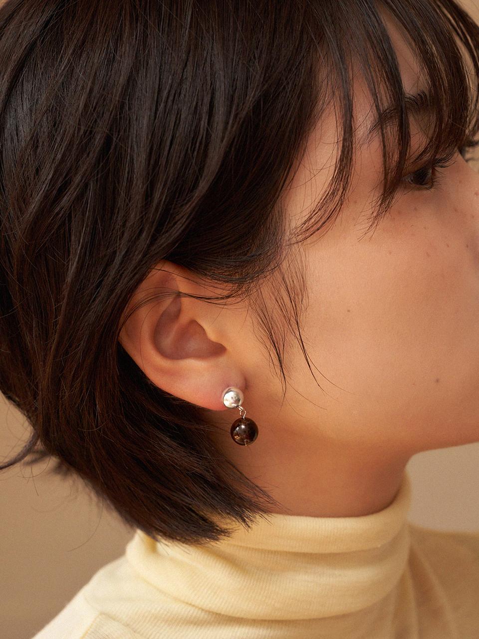 geegee Silver925 Smoky Quartz Ball Dangle Earring