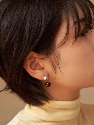 geegee Silver925 Smoky Quartz Ball Dangle Earring