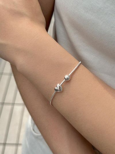geegee Sterling Silver Heart Ball Pendant Bracelet