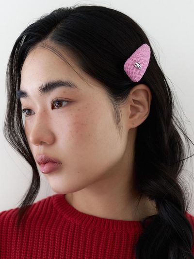 geegee Tweed Silver Logo Hair Pin [Pink]