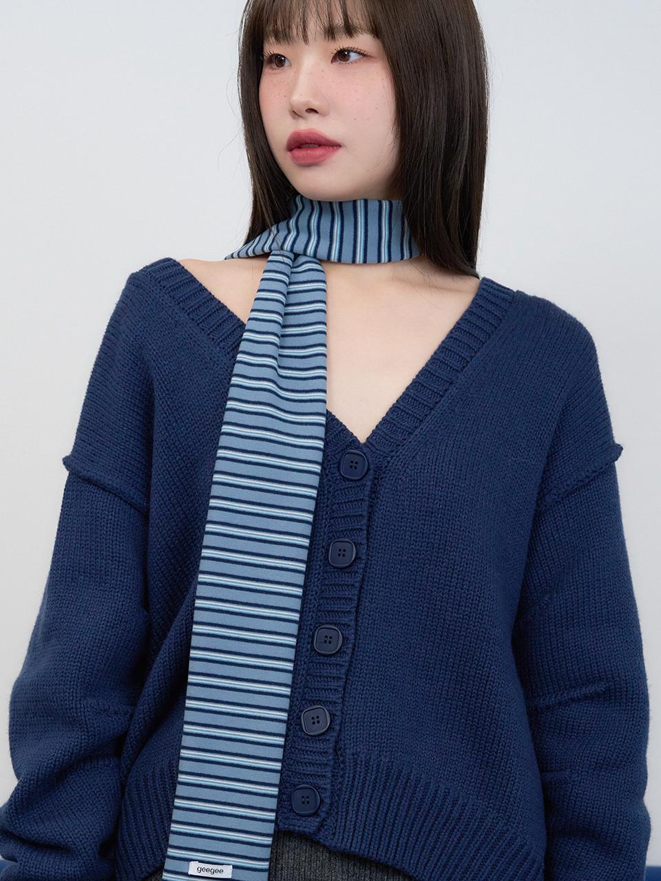 geegee Vintage Stripe Long Polar Fleece Scarf [Blue]