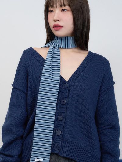 geegee Vintage Stripe Long Polar Fleece Scarf [Blue]