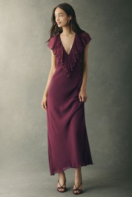 Geisha Designs Geisha Deep-V Ruffle Maxi Dress