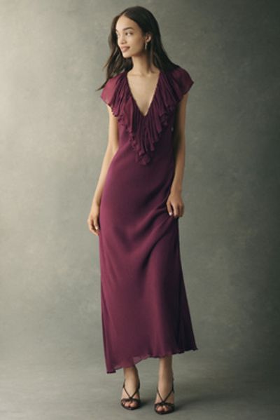 Geisha Designs Geisha Deep-V Ruffle Maxi Dress