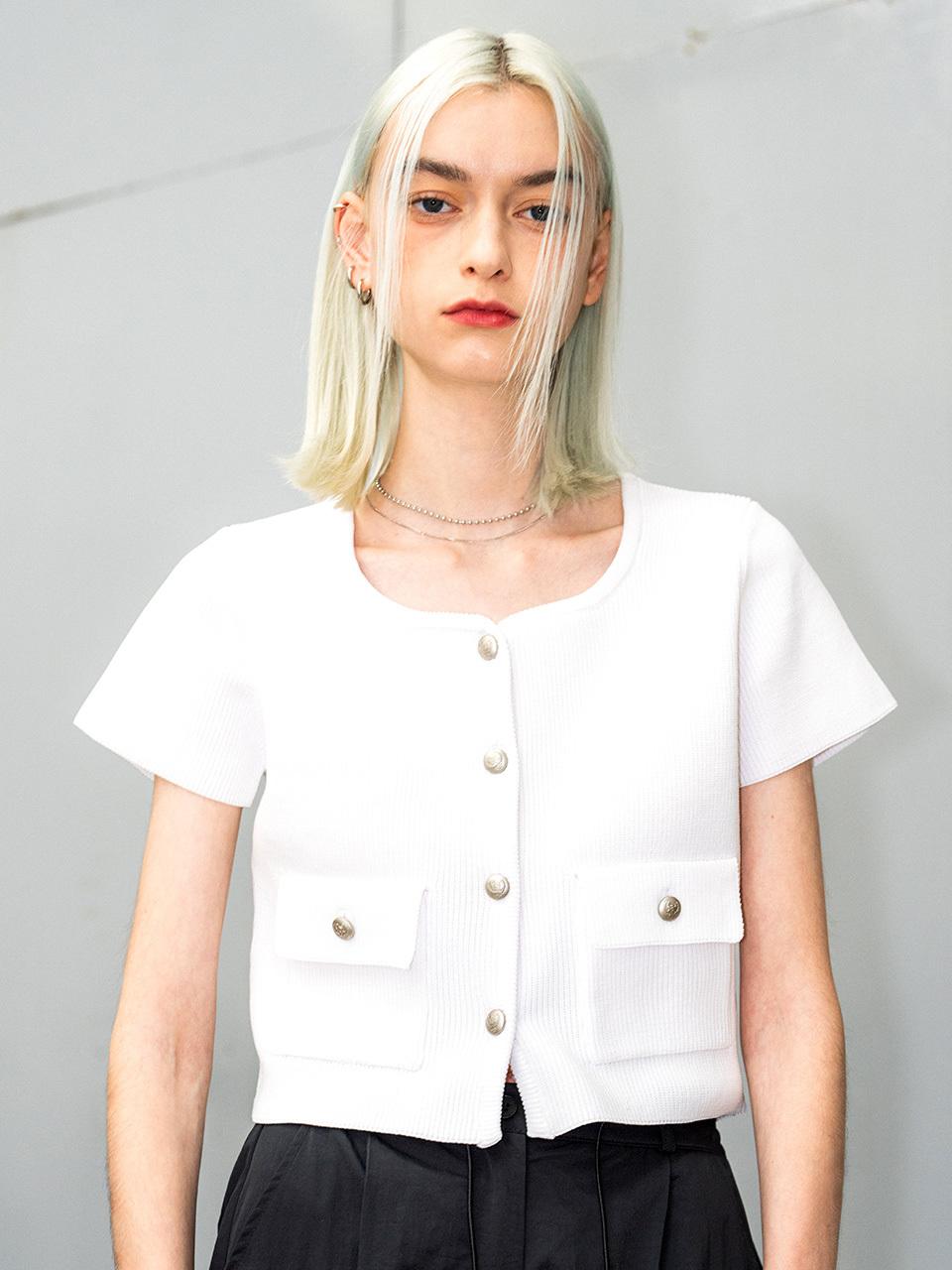 GENERAL IDEA Airy Knit Short Sleeve Jacket_White