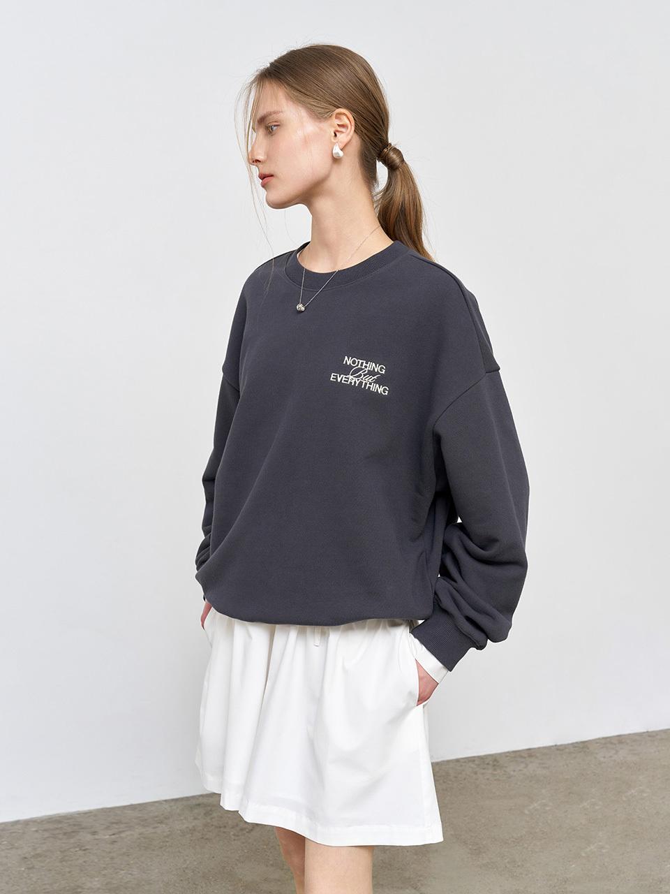 GENERAL IDEA Basic Overfit Lightweight Cotton Blend Sweatshirt [CHARCOAL] (SBE1U02007)