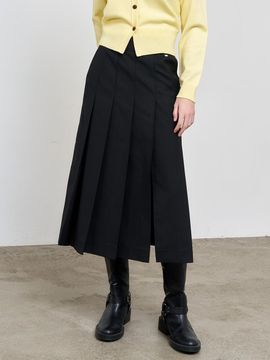 GENERAL IDEA Bold Pleated Long Front Slit Skirt [BLACK] (WBE1L13502)