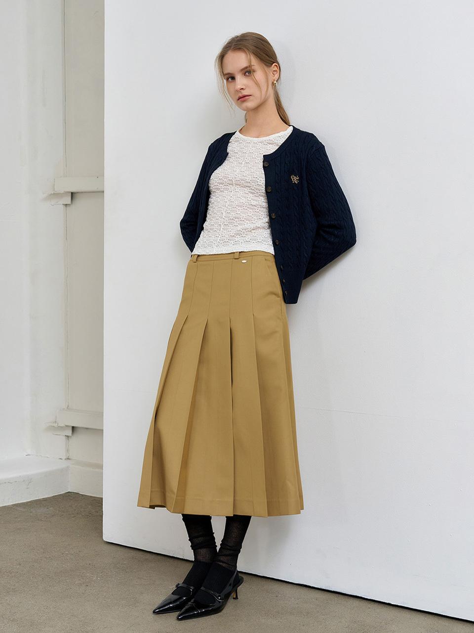 GENERAL IDEA Bold Pleated Long Premium skirt [beige] (WBE1L13502)