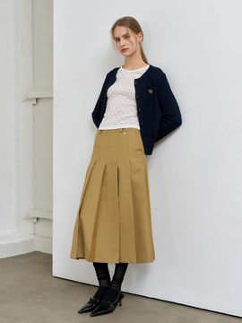 GENERAL IDEA Bold Pleated Long Premium skirt [beige] (WBE1L13502)