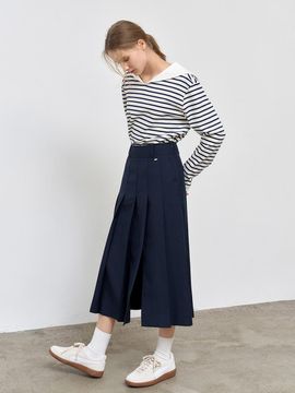 GENERAL IDEA Bold Pleated Long Premium skirt [NAVY] (WBE1L13502)