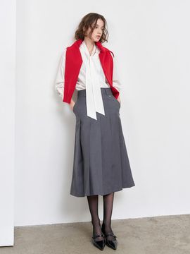 GENERAL IDEA Bold Pleated Long Skirt [CHARCOAL] (WBE1L13502)