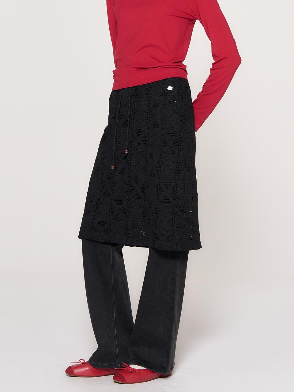 GENERAL IDEA Crochet Layered BANDING Skirt [BLACK] / WBD3L13509